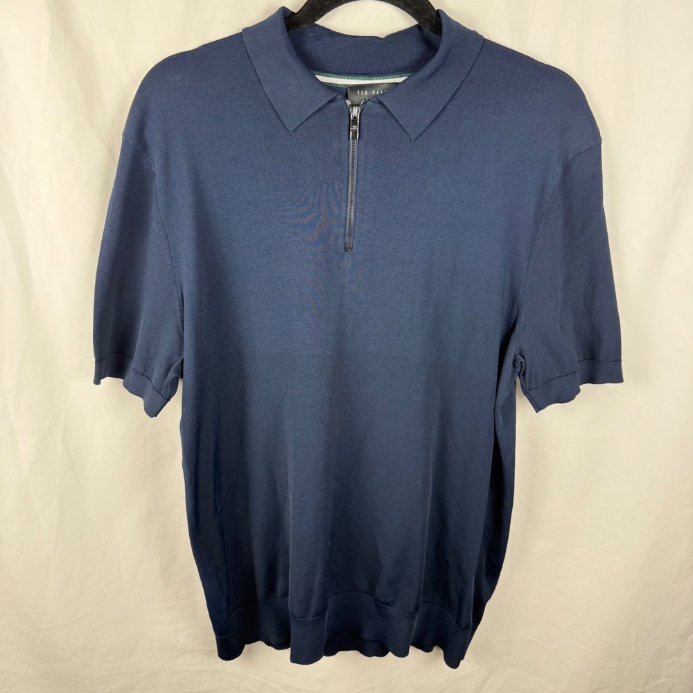 Ted‎ Baker Navy Blue Zip Knit Short Sleeve Polo Medium Preppy Business Casual